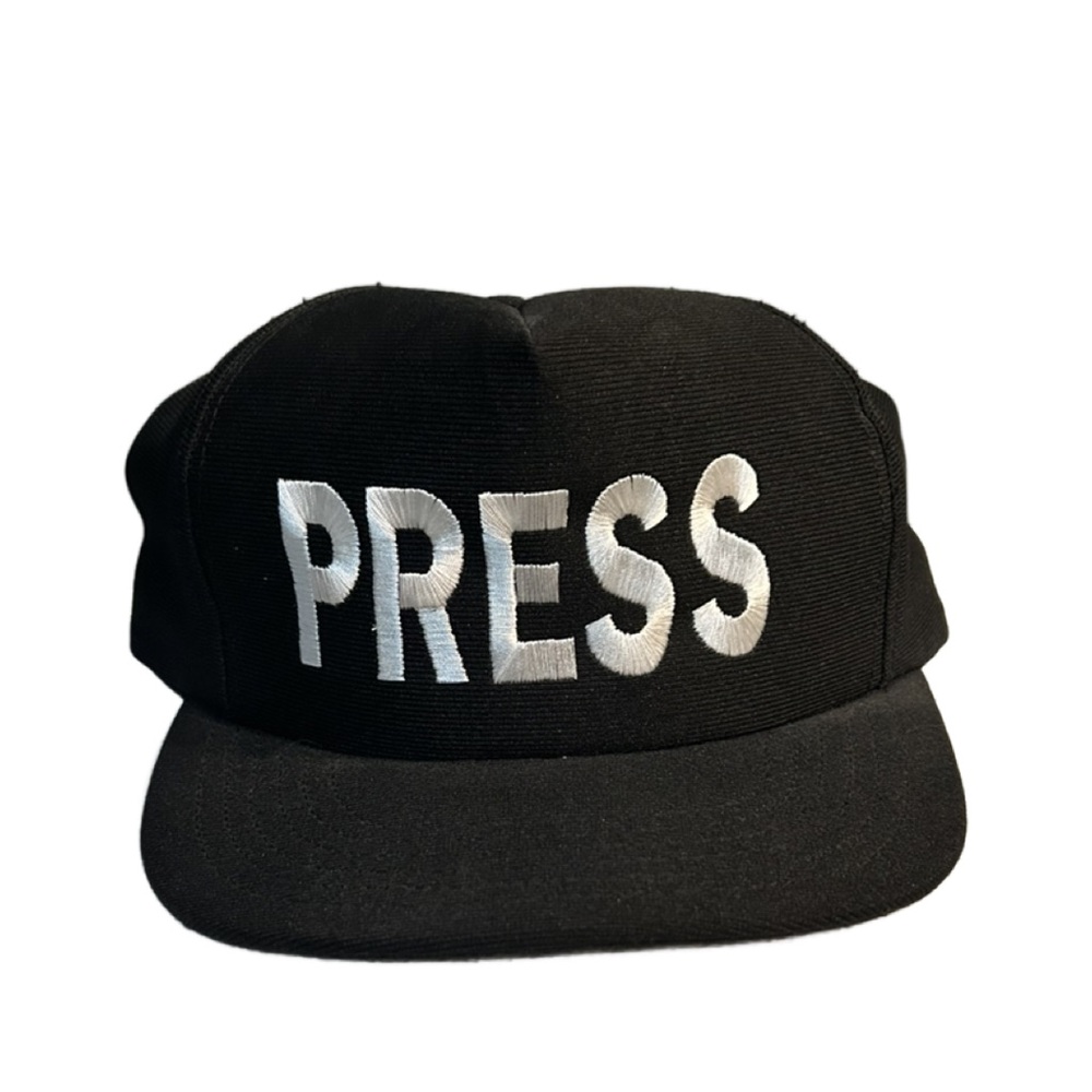 Vintage PRESS Black Cap with White Embroidery